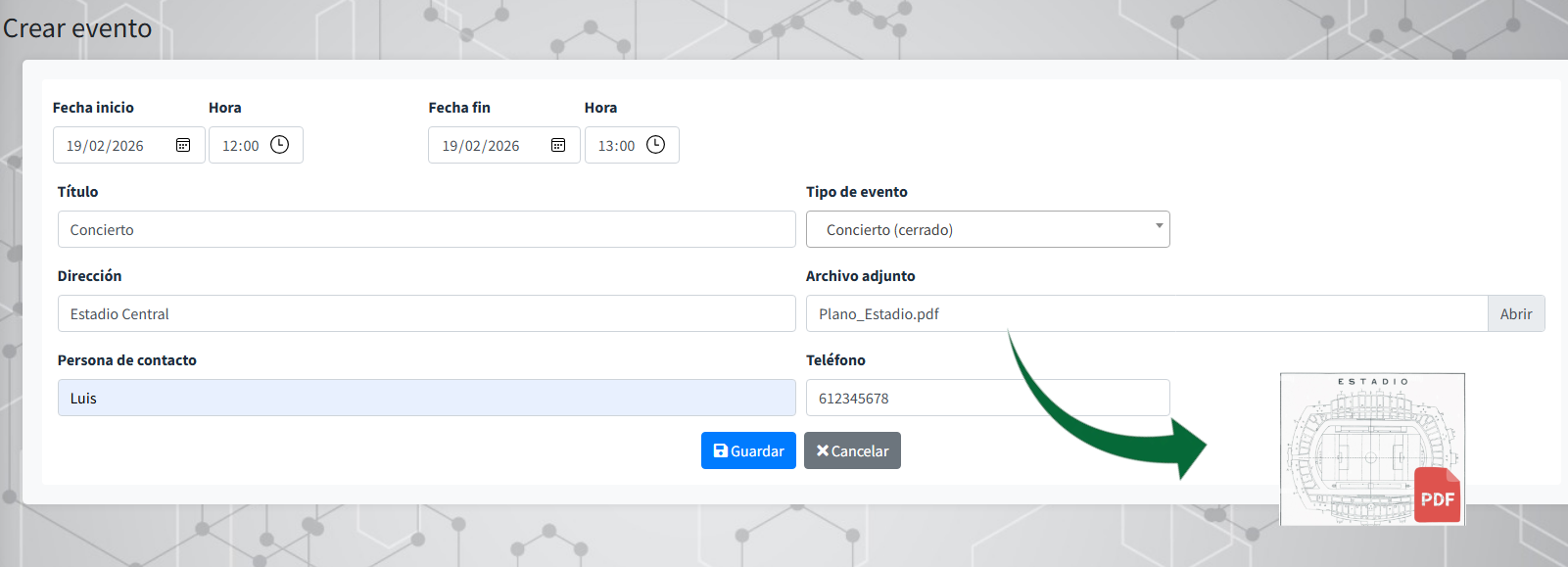 Archivo Adjunto en Evento